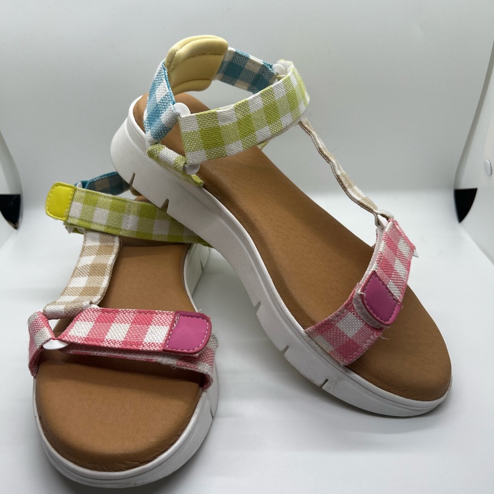 Dirty Laundry Pink, Blue, Green Gingham Strap Sandals - Size 7.5